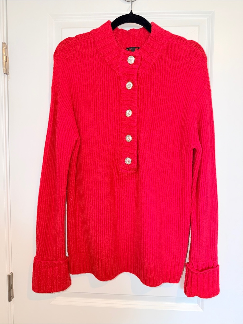 Talbots Red Button-Front Ribbed Women's Sweater - Picture 3 of 7